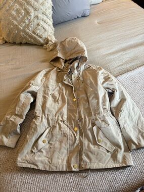 Charter club waterproof Beige Hooded Anorak Jacket with Gold Hardware